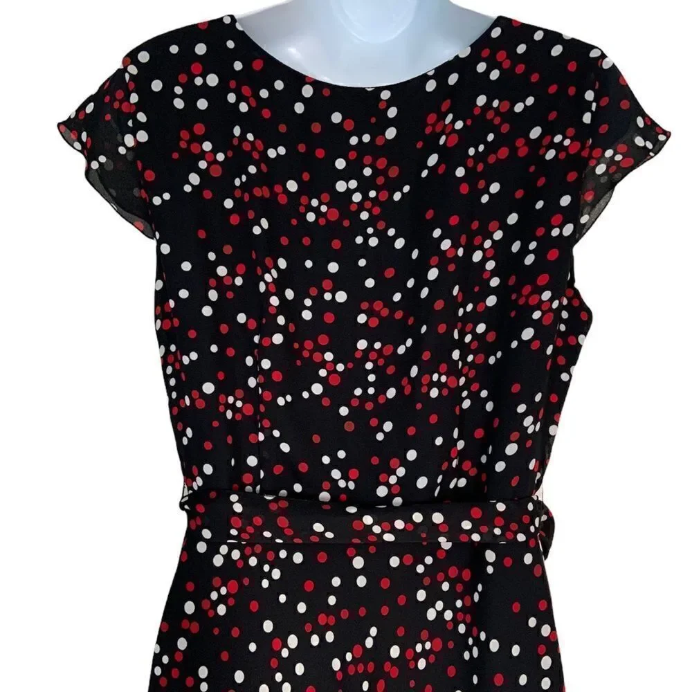 Jonathan Martin Black Polka Dot V-Neck Multicolor Midi dress Size 10